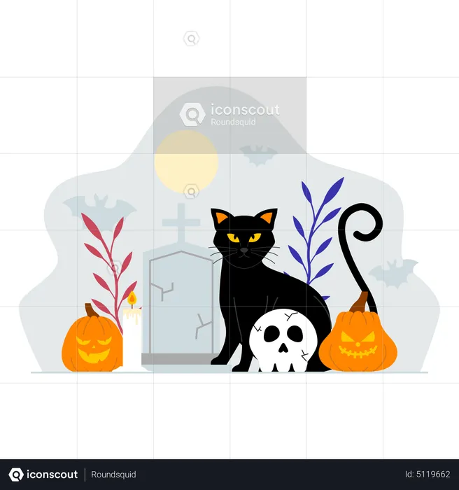 Gato aterrador de halloween  Ilustración