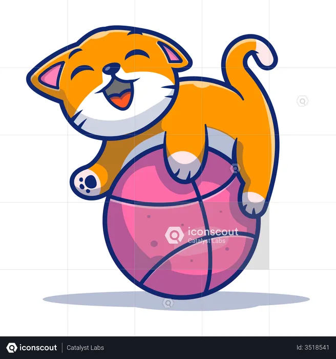 Gato jugando con pelota  Ilustración