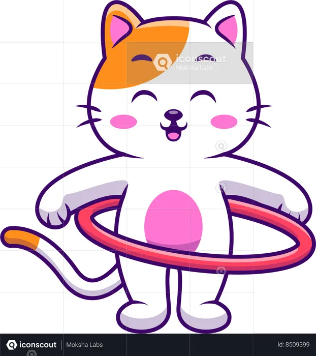 Gato jugando Holahoop  Ilustración