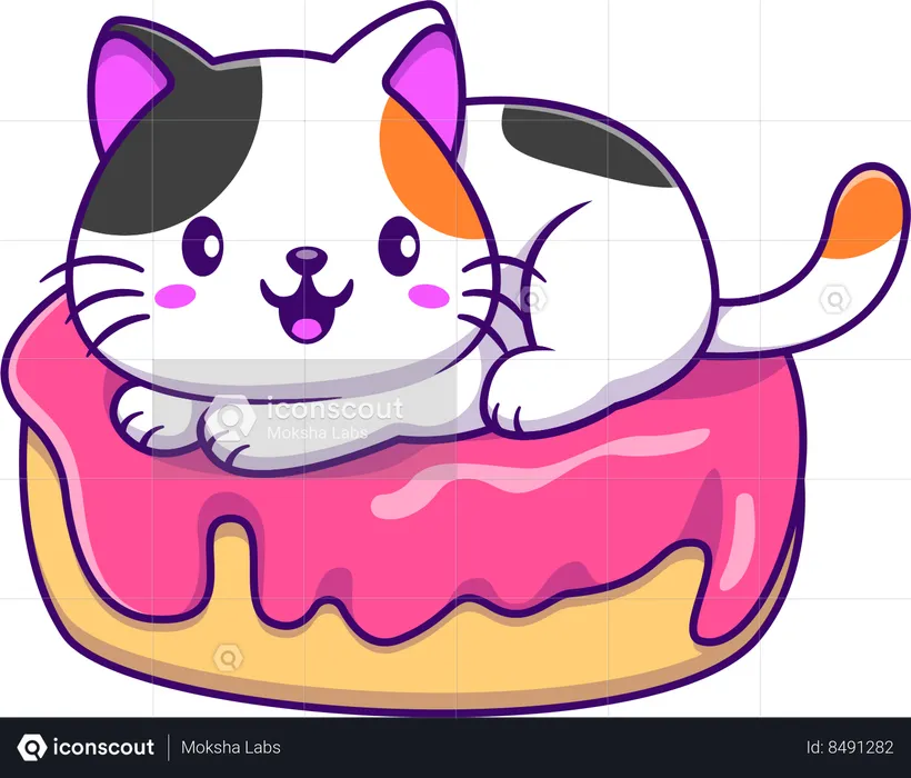 Gato sentado no donut  Ilustração