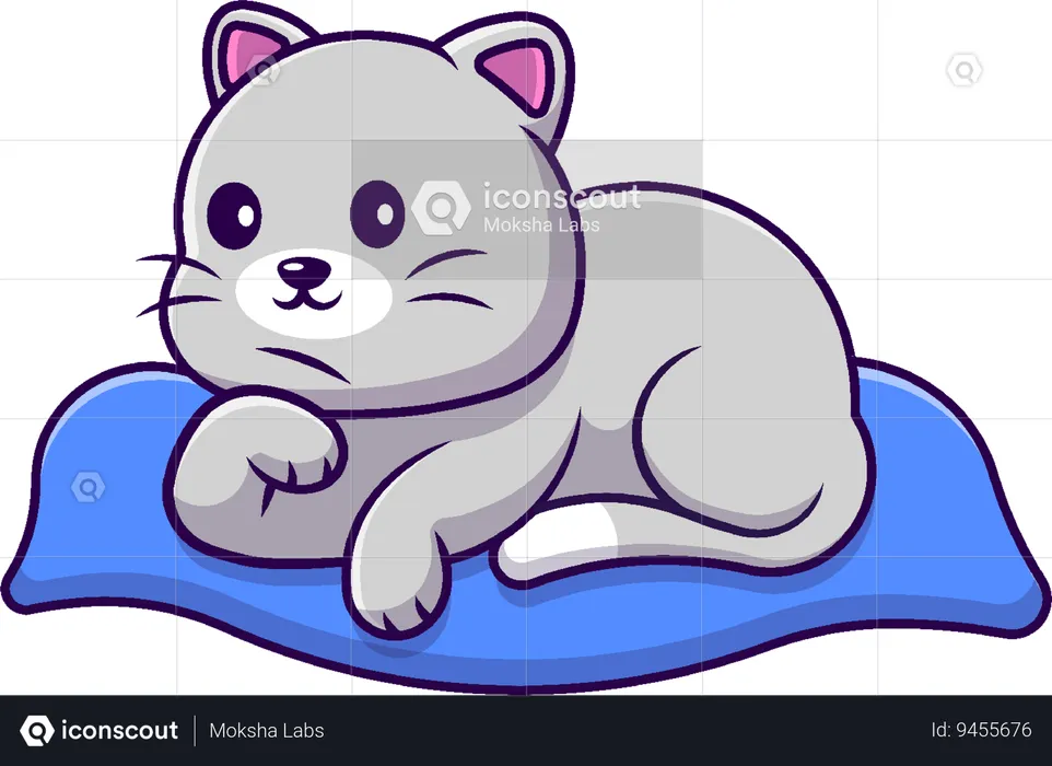 Gato sentado en la almohada  Ilustración