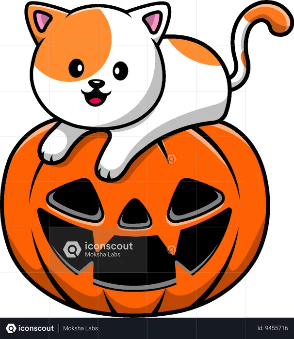 Gato En Calabaza Halloween  Ilustración