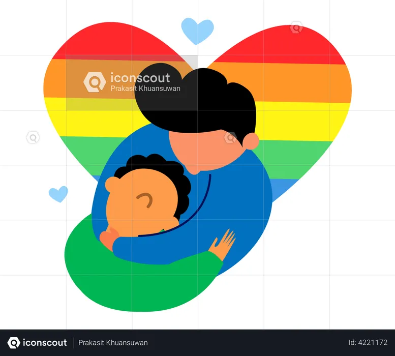 Gay couple hugging each other  Illustration