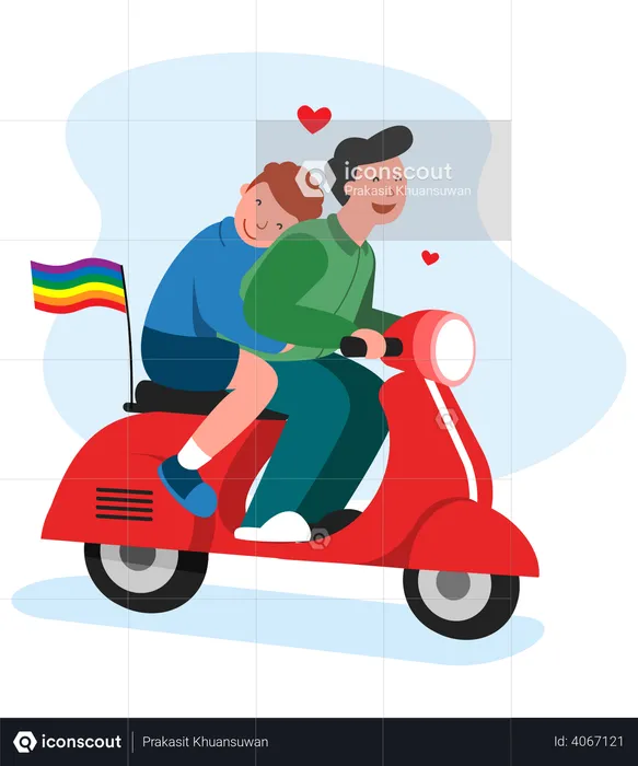 Gay couple riding scooter  Illustration