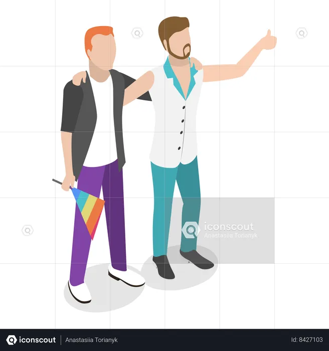 Gay couple standing together  Illustration