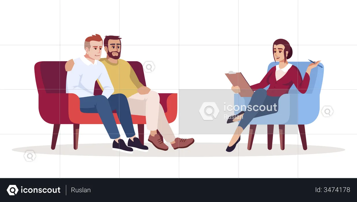 Best Gay couple with female doctor at clinic Illustration download in PNG &  Vector format