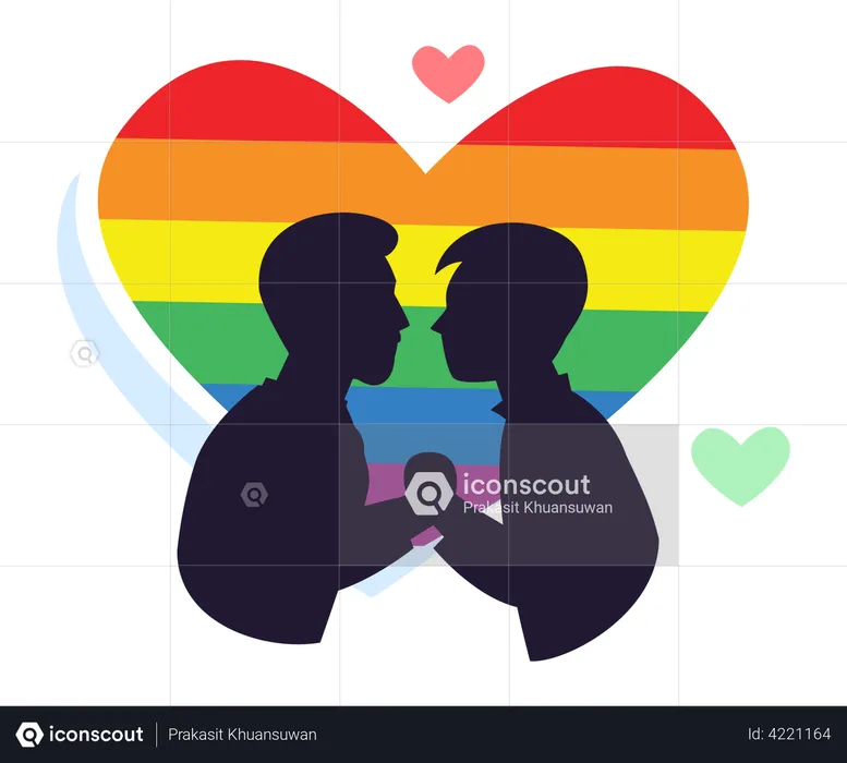 Gay couple with rainbow heart  Illustration