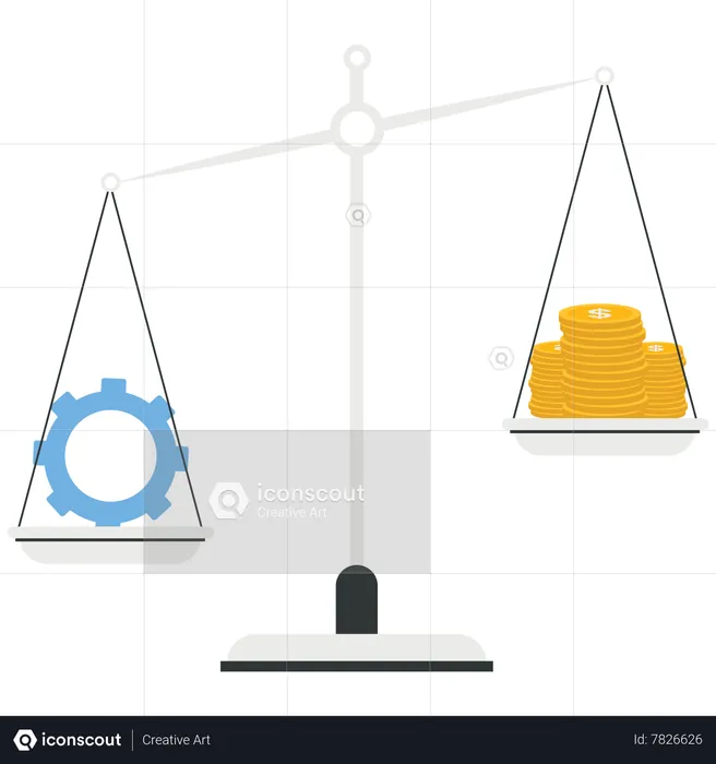 Gear and a stack of coin on the scale  Illustration