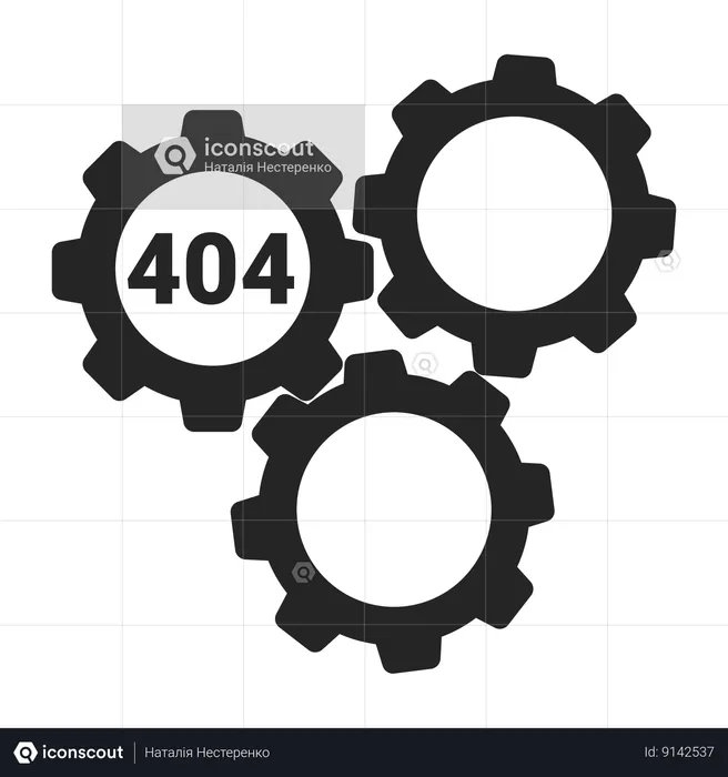 Gears cogwheels black white error 404 flash message  Illustration