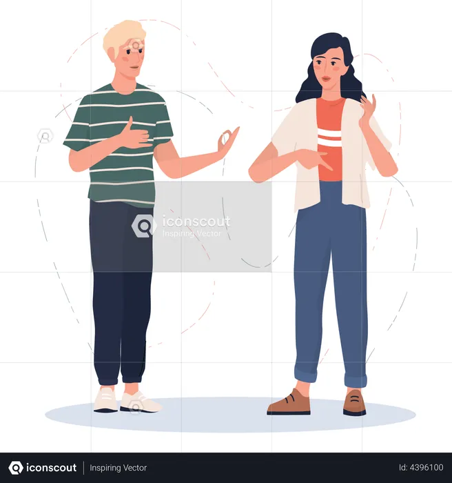 Tauber Mann und gehörlose Frau reden miteinander  Illustration