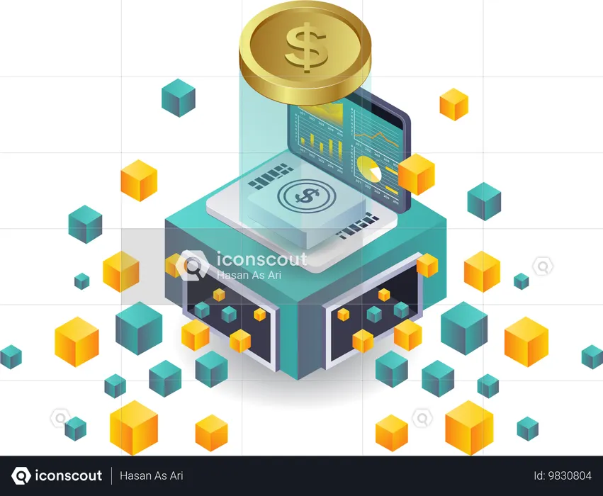 Mit dem Blockchain-Technologiegeschäft Geld verdienen  Illustration