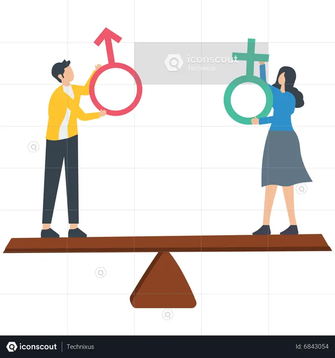 Gender equality and equal treatment male and female in society business  Illustration