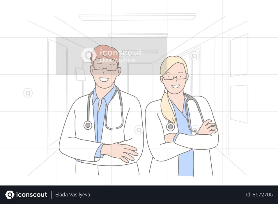 General practitioners wearing white coats  Illustration