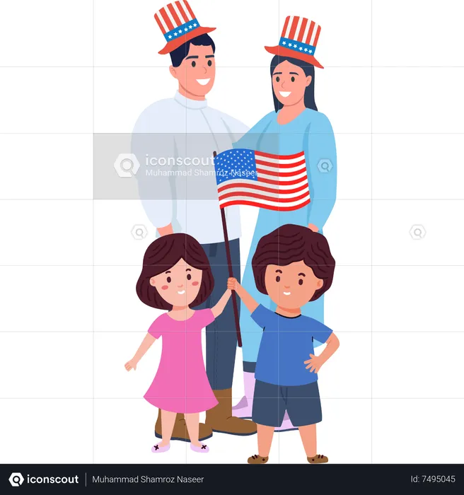 Generational Pride Family Embracing Independence Day  Illustration