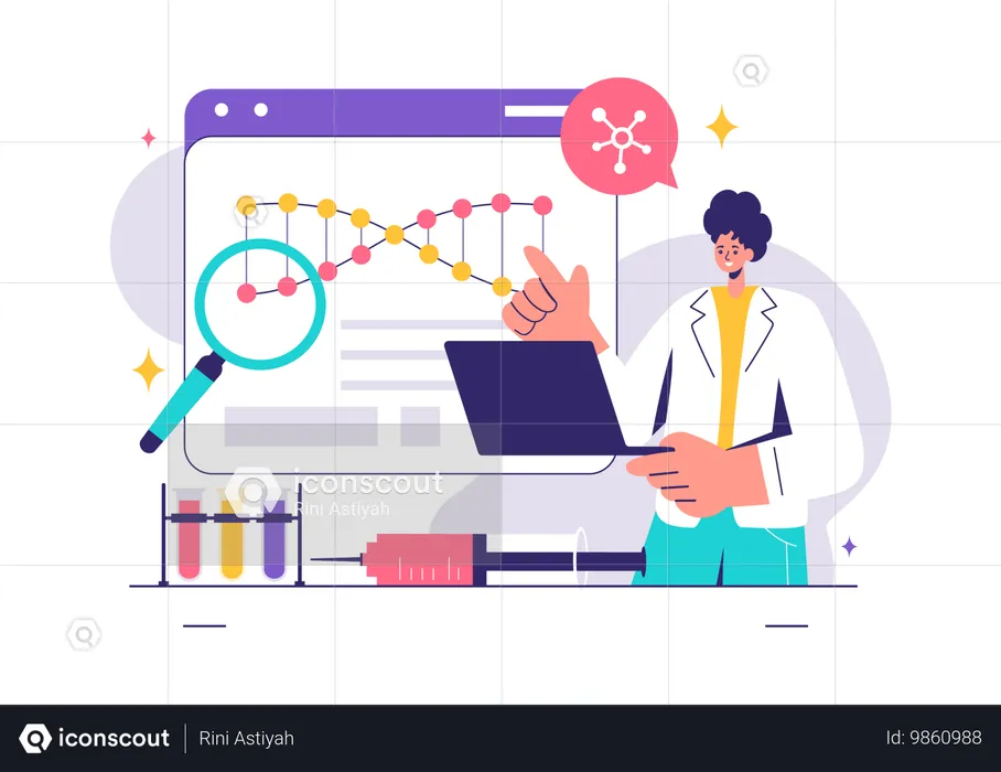 Genetic Engineering analysis performed by scientist  Illustration