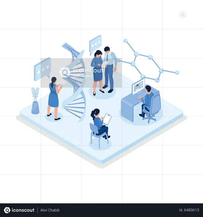 Genetic Engineering People Research On Dna In Laboratory  Illustration