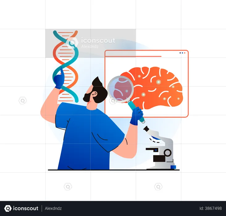 Genetical scientist working on brain DNA  Illustration