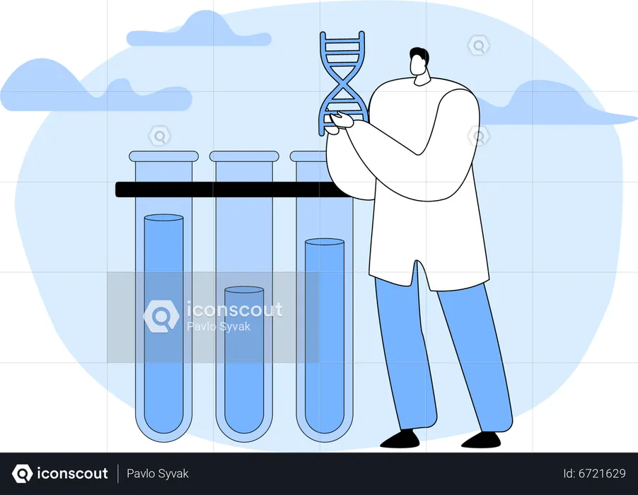 Genetista trabajando con ADN  Ilustración