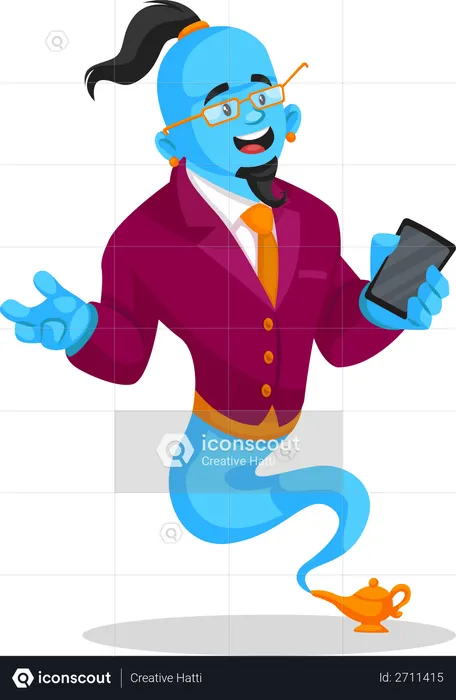 Genie holding mobile  Illustration