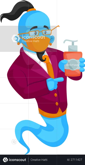Genie holding sanitizer  Illustration