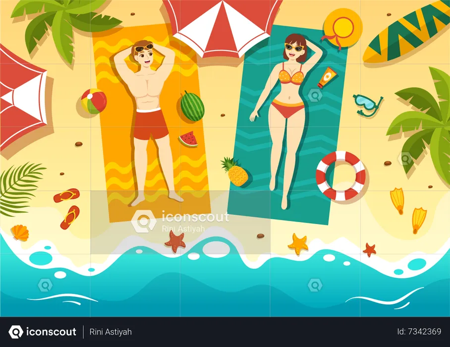 Les gens se font bronzer sur la plage  Illustration