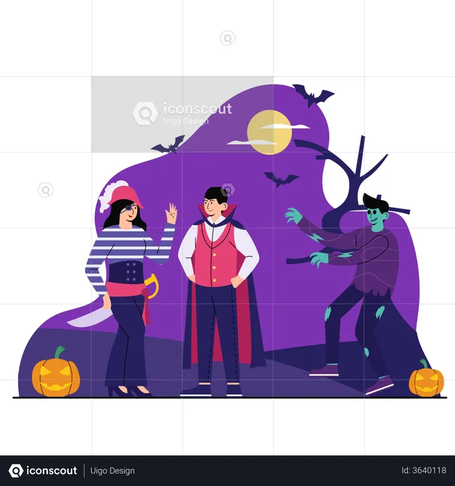 Gens célébrant Halloween  Illustration