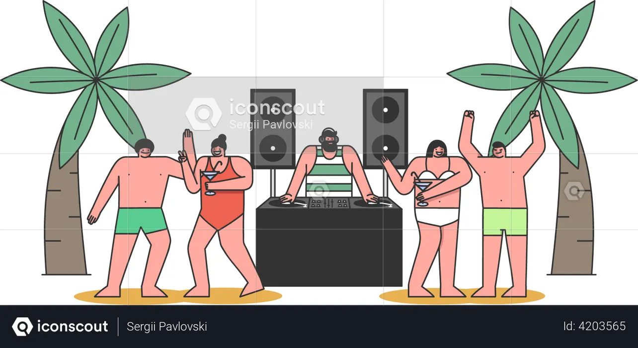 Gens dansant lors d’une fête sur la plage  Illustration