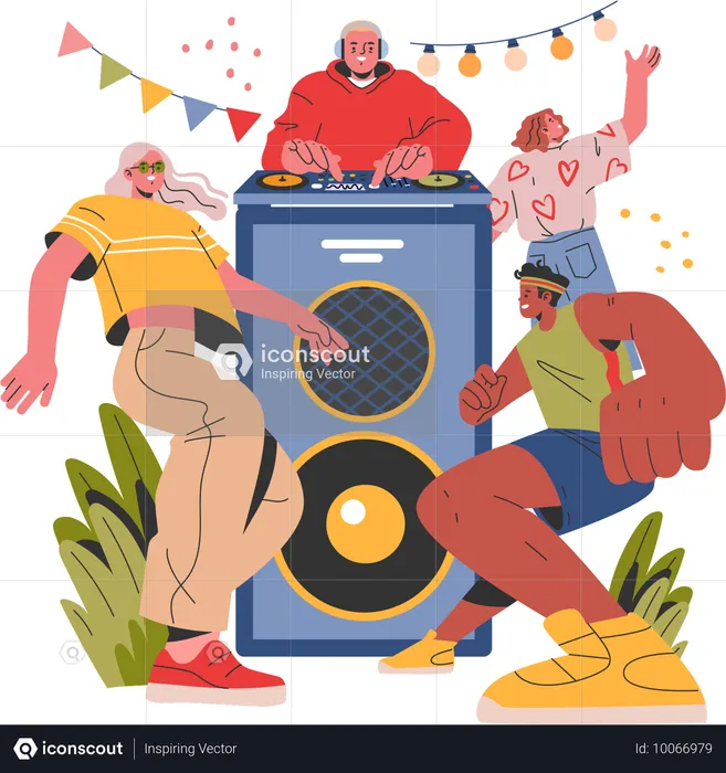 Gens qui dansent dans une fête musicale  Illustration