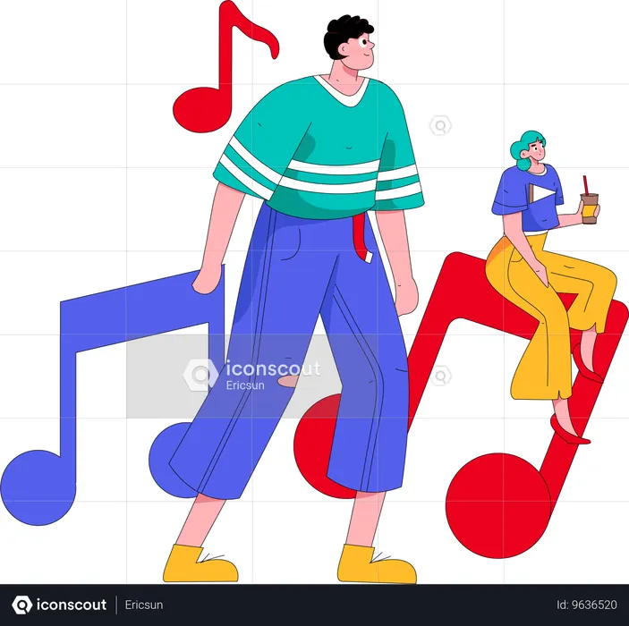 Les gens écoutent de la musique  Illustration