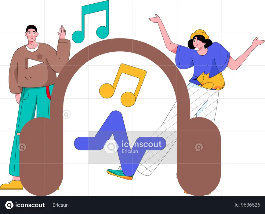 Les gens écoutent de la musique  Illustration