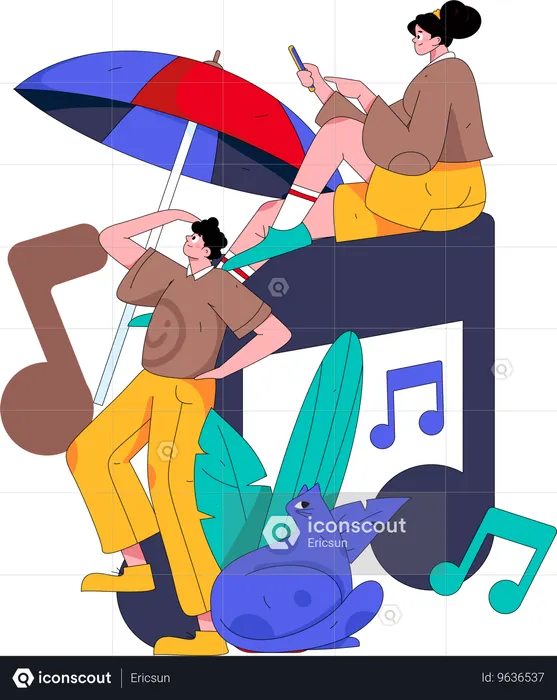 Les gens écoutent de la musique  Illustration