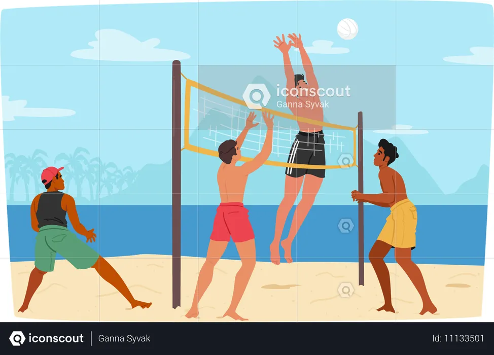 Gens jouant au beach-volley  Illustration