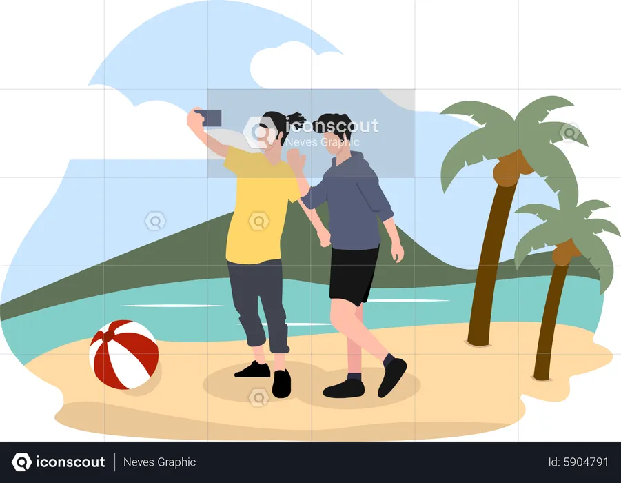 Les gens profitent de la plage  Illustration