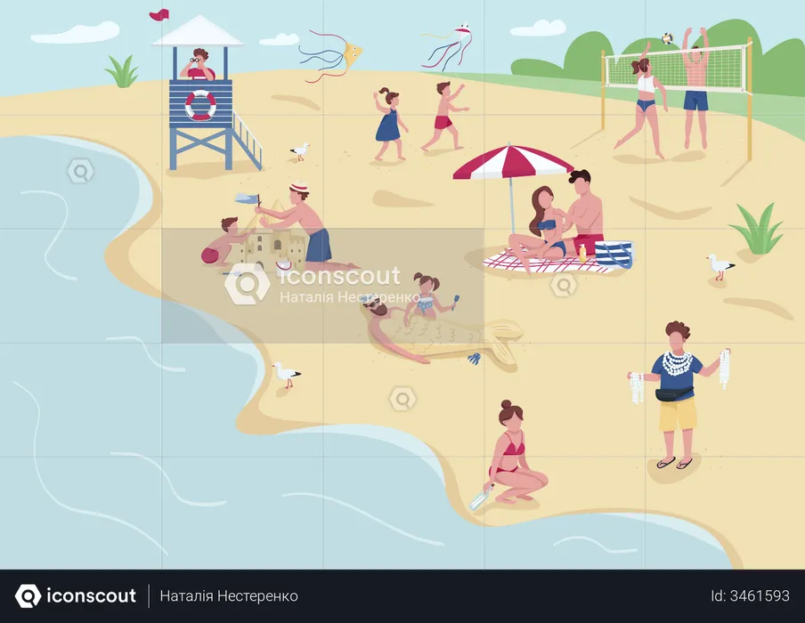 Peuples sur la plage  Illustration