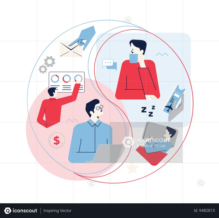 Carrera y vida personal de las personas en escalas.  Ilustración