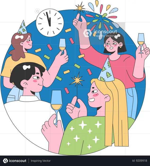 La gente celebra la fiesta de año nuevo  Ilustración