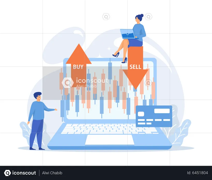 Personas de marketing que trabajan en el mercado de valores  Ilustración