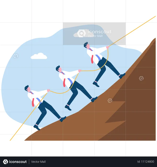 Gente de negocios escalando una montaña  Ilustración