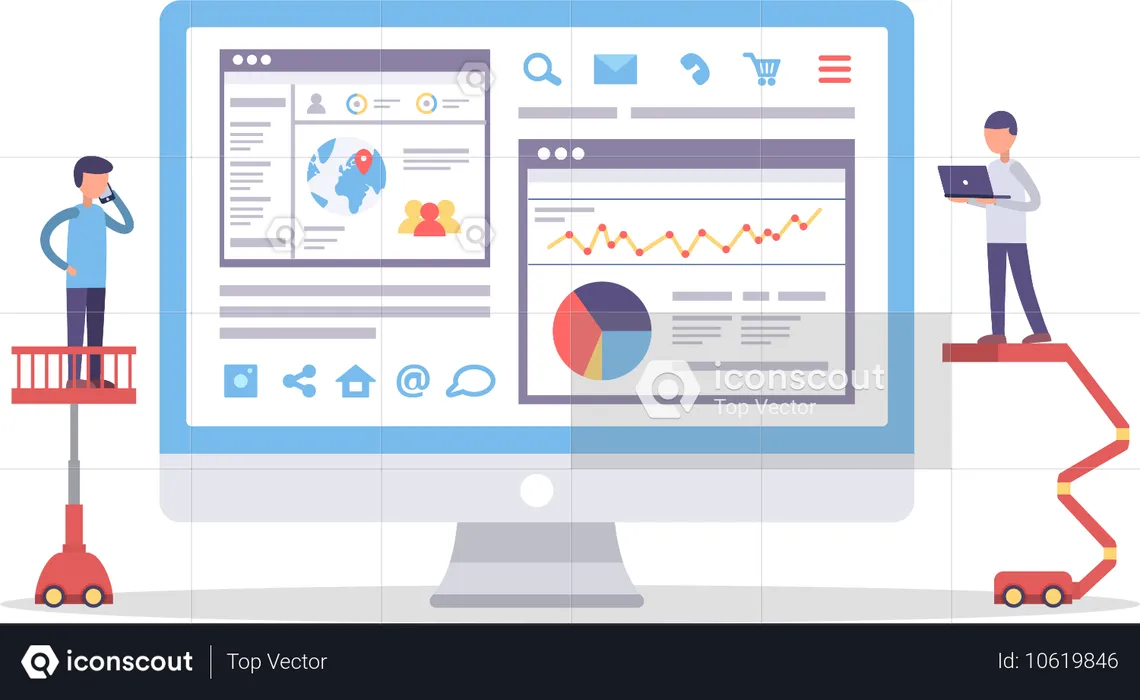 Gente de negocios haciendo análisis de datos  Ilustración