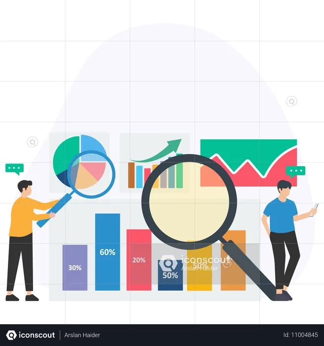 Gente de negocios haciendo análisis de investigación.  Ilustración