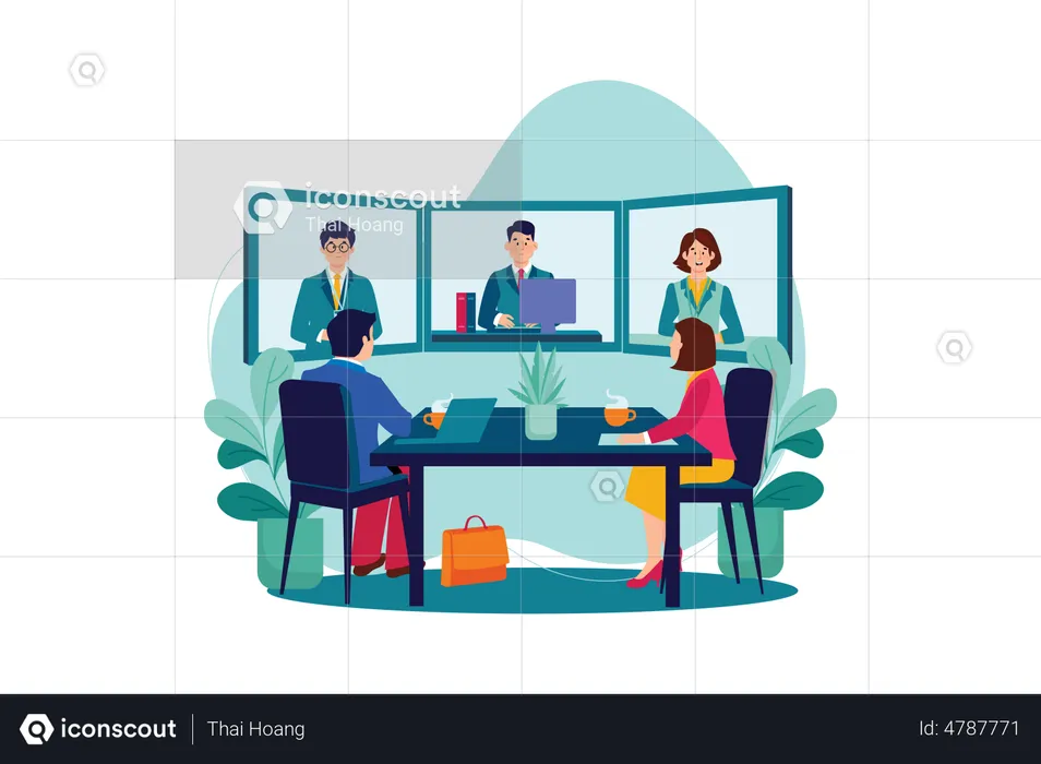 Gente de negocios haciendo reuniones en línea  Ilustración