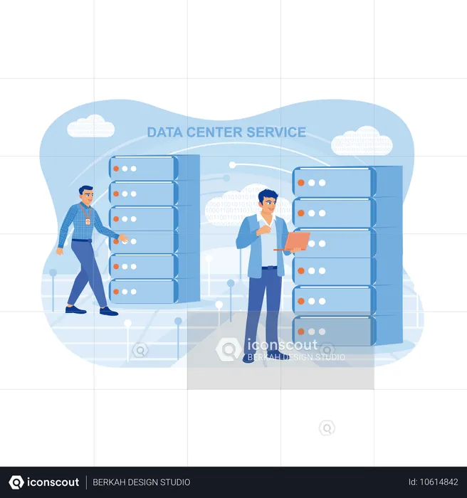 Los empresarios trabajan en la gestión de datos.  Ilustración