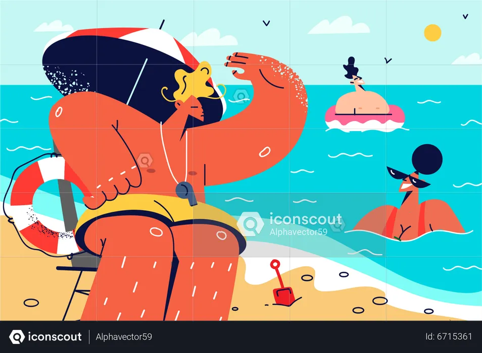 Gente disfrutando de la vida en la playa  Ilustración