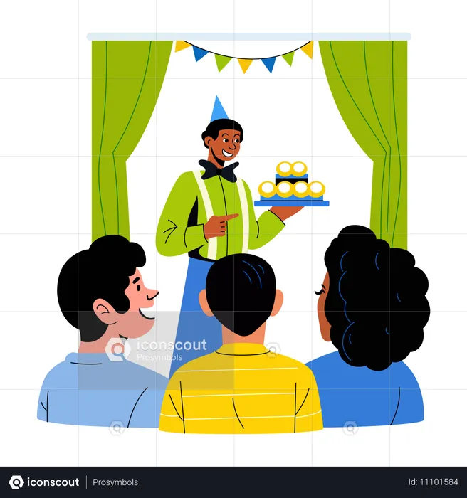 Gente disfrutando de una fiesta de cumpleaños  Ilustración