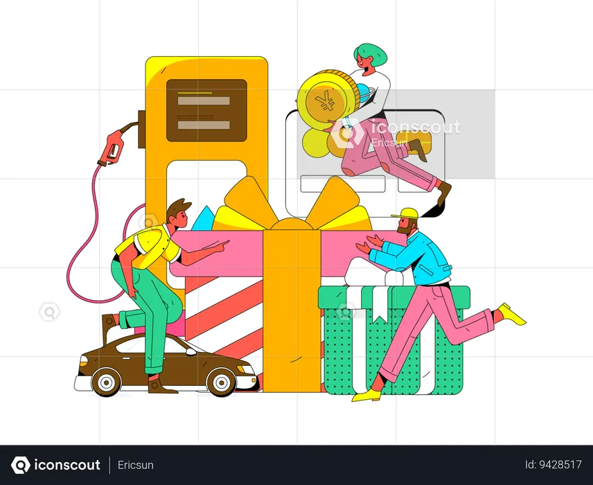 Gente en gasolinera  Ilustración