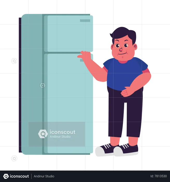 Gente gorda revisa el refrigerador  Ilustración