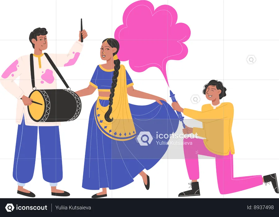 Pueblo indio disfrutando de holi  Ilustración