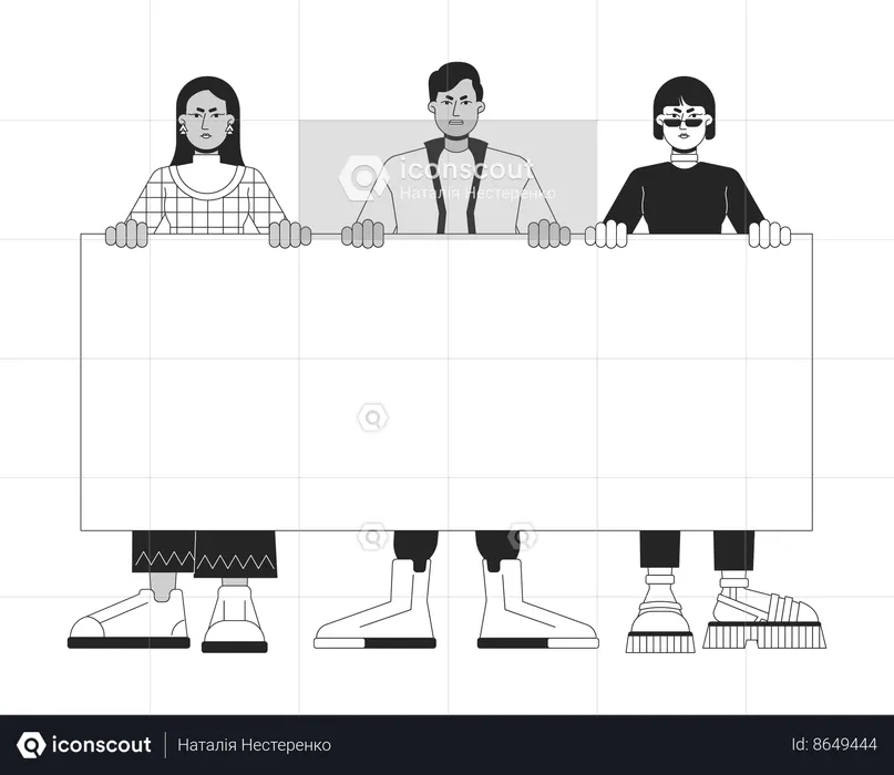 Personas multinacionales sosteniendo carteles en blanco  Ilustración