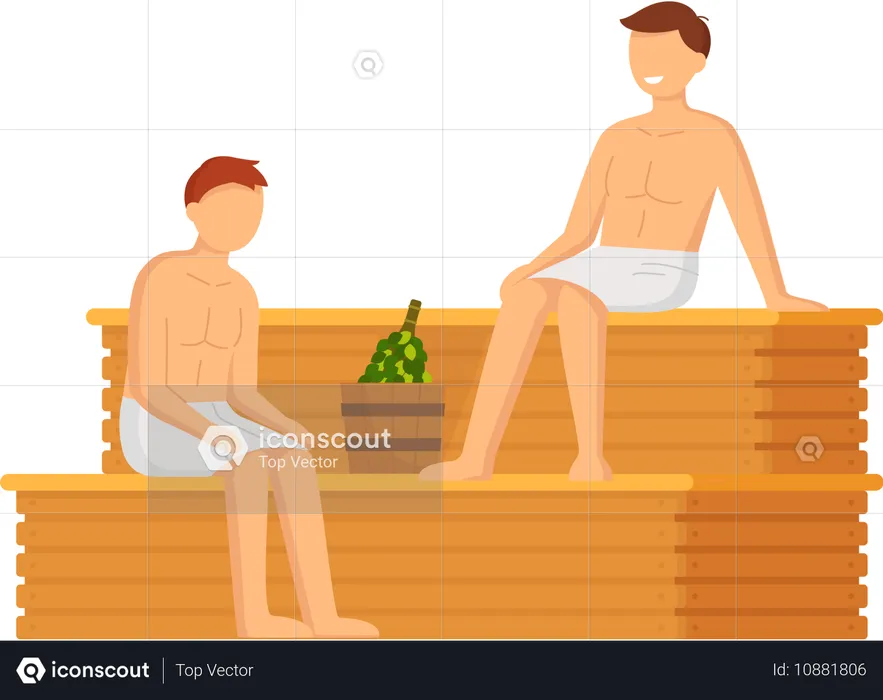 Personas sentadas en el baño de sauna  Ilustración