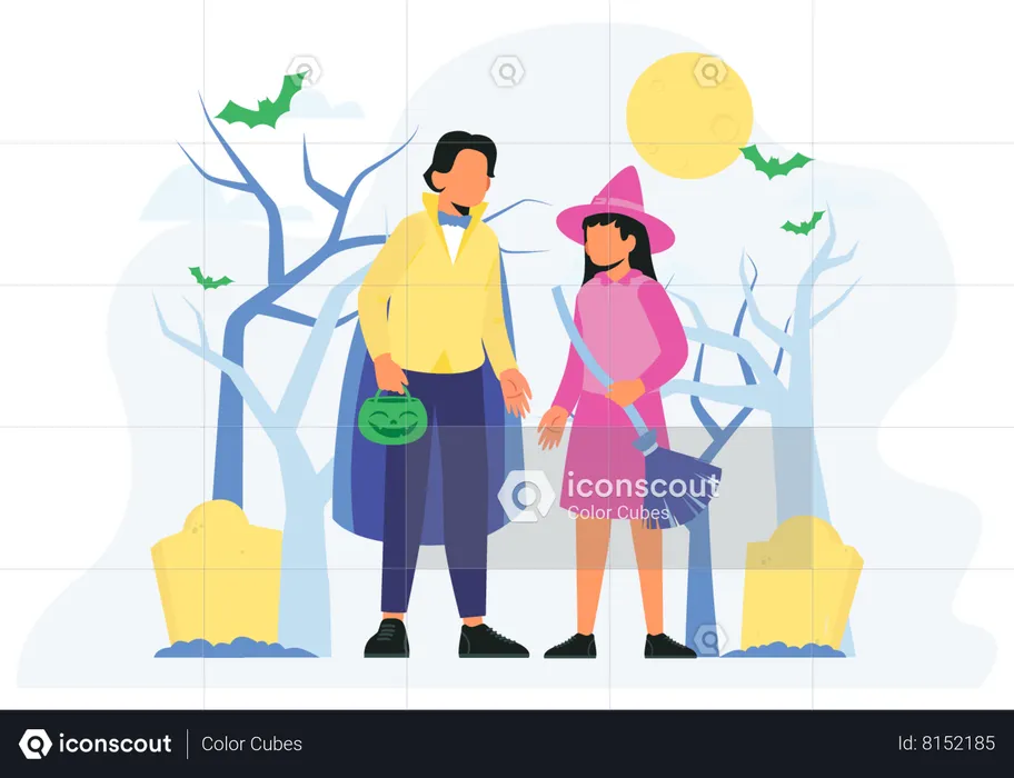 Personas vestidas con disfraces de halloween  Ilustración